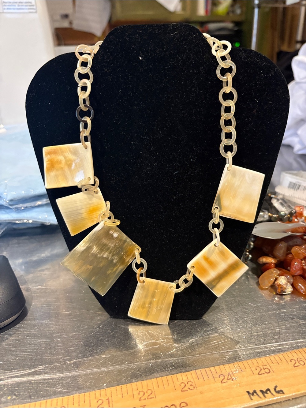 NWT Horn Square Link Necklace - Cream and Gold Tones